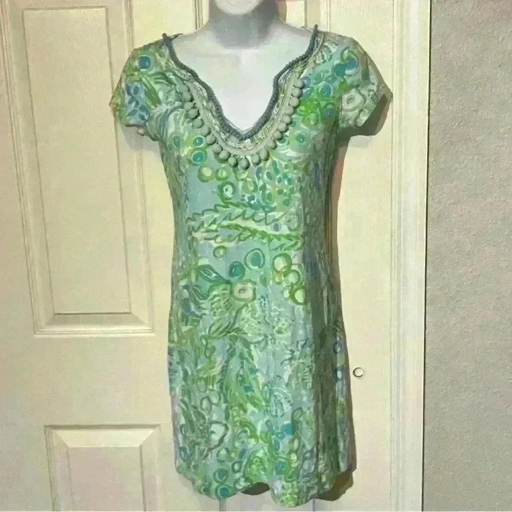 Lilly Pulitzer Womens Harper Any Fins Possible Pom Pom Accent Shift Dress XXS - Picture 10 of 15
